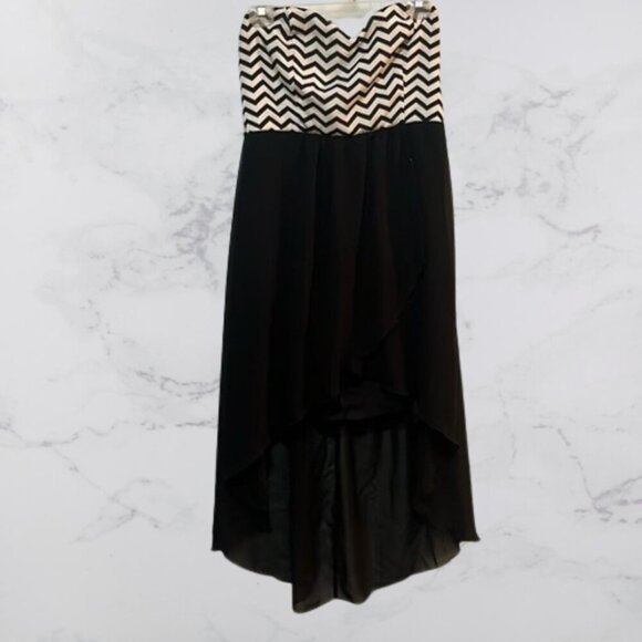 Zig zag high low dress black and white - Picture 1 of 4